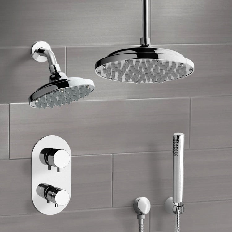 Orsino Chrome Dual Shower Head System With Hand Shower - Stellar Hardware and Bath 