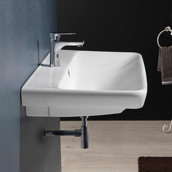 Belo Rectangle White Ceramic Wall Mounted or Drop In Sink - Stellar Hardware and Bath 