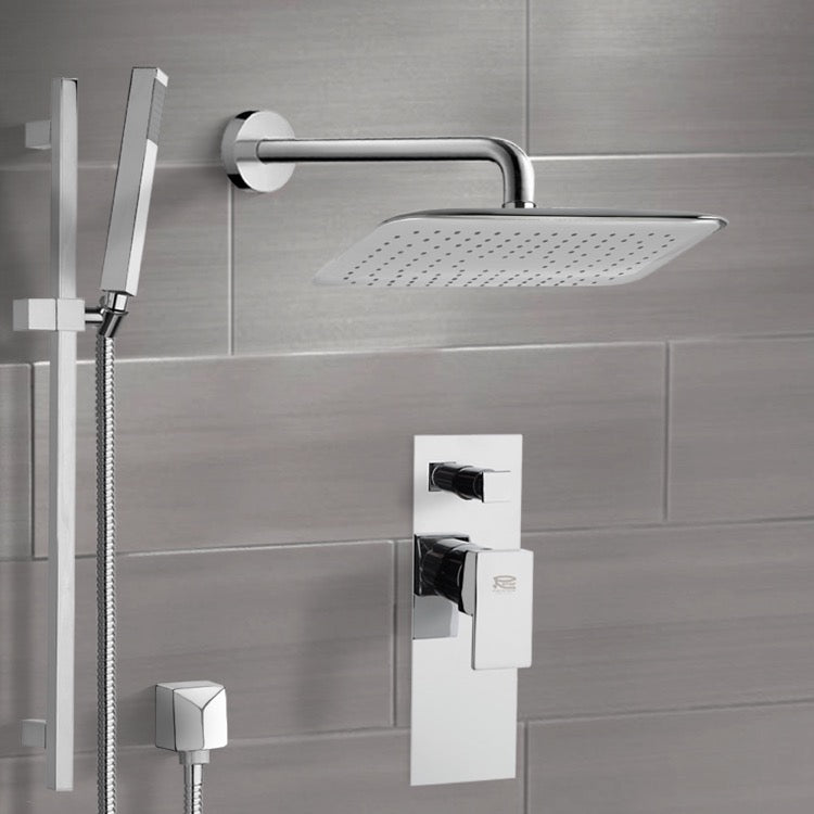 Rendino Chrome Shower System with 14" Rain Shower and Hand Shower - Stellar Hardware and Bath 