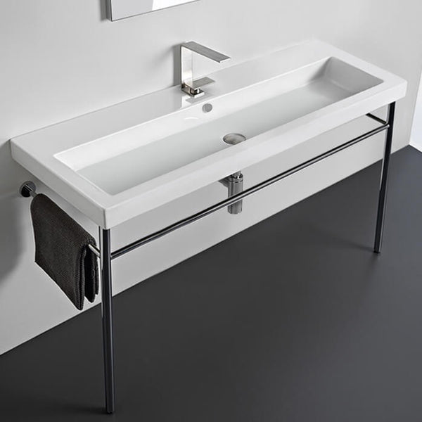 Cangas Large Rectangular Ceramic Console Sink and Polished Chrome Stand - Stellar Hardware and Bath 