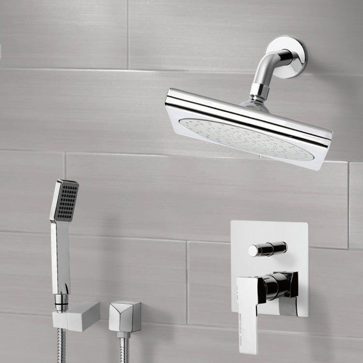 Orsino Chrome Shower System with 9" Rain Shower Head and Hand Shower - Stellar Hardware and Bath 