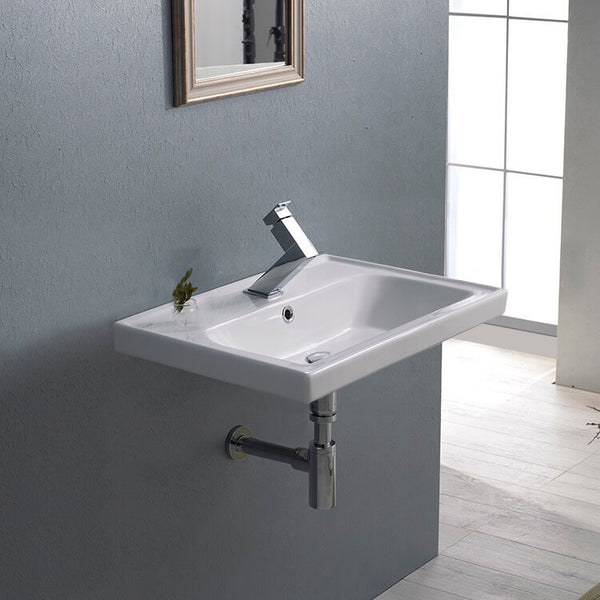 Frame Rectangular White Ceramic Wall Mounted or Drop In Sink - Stellar Hardware and Bath 