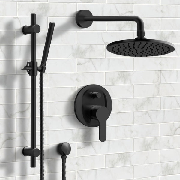 Orsino Matte Black Shower System with 8" Rain Shower Head and Hand Shower - Stellar Hardware and Bath 