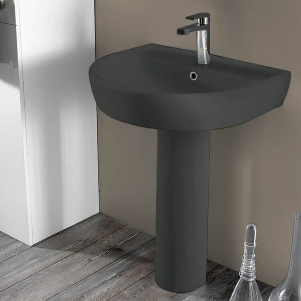 Bella Round Matte Black Ceramic Pedestal Sink - Stellar Hardware and Bath 