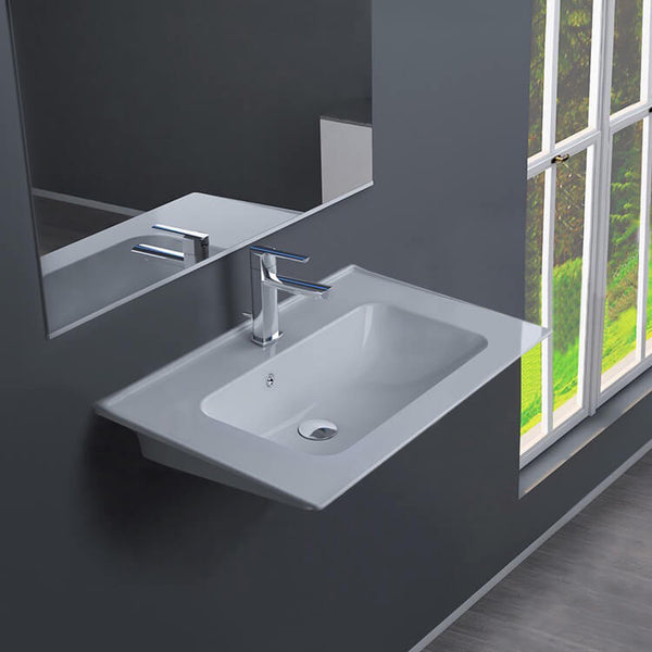 Blue Rectangular White Ceramic Wall Mounted or Drop In Sink - Stellar Hardware and Bath 