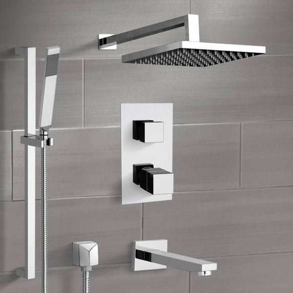 Galiano Chrome Thermostatic Tub and Shower System with Rain Shower Head and Hand Shower - Stellar Hardware and Bath 