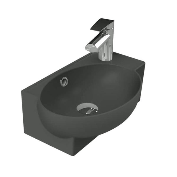 Mini Small Corner Matte Black Ceramic Wall Mounted or Vessel Sink - Stellar Hardware and Bath 