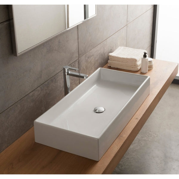 Teorema Rectangular White Ceramic Vessel Sink - Stellar Hardware and Bath 
