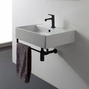 Teorema Rectangular Wall Mounted Ceramic Sink With Matte Black Towel Bar - Stellar Hardware and Bath 