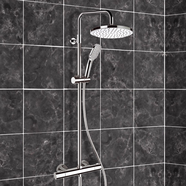 Elegance Chrome Thermostatic Exposed Pipe Shower System with 10" Rain Shower Head and Hand Shower - Stellar Hardware and Bath 