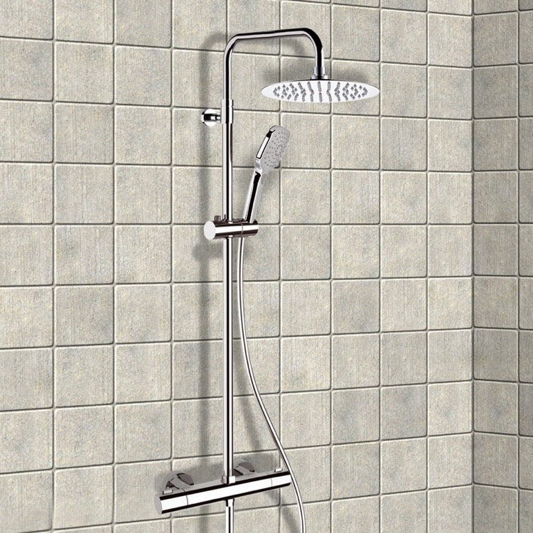 Elegance Chrome Thermostatic Exposed Pipe Shower System with 10" Rain Shower Head and Hand Shower - Stellar Hardware and Bath 