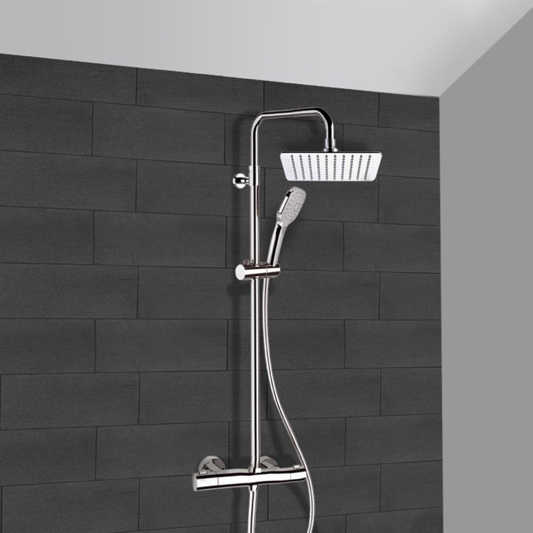 Elegance Chrome Thermostatic Exposed Pipe Shower System with 10" Rain Shower Head and Hand Shower - Stellar Hardware and Bath 