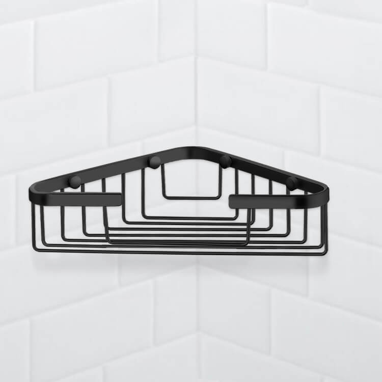 General Hotel Matte Black Corner Shower Basket - Stellar Hardware and Bath 