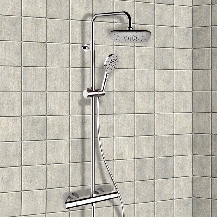 Elegance Chrome Thermostatic Exposed Pipe Shower System with 8" Rain Shower Head and Hand Shower - Stellar Hardware and Bath 