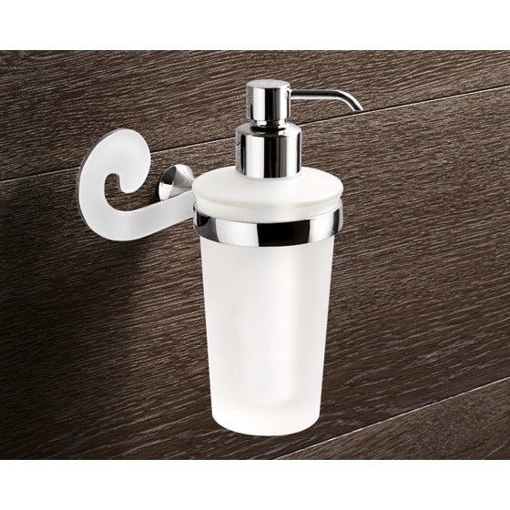 Sissi Wall Mounted Round Frosted Glass Soap Dispenser With Chrome Mounting - Stellar Hardware and Bath 