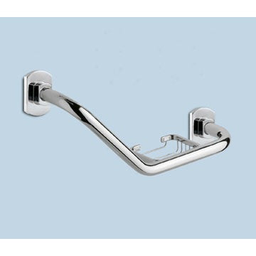 Edera Polished Chrome Shower Grab Bar With Soap Holder - Stellar Hardware and Bath 