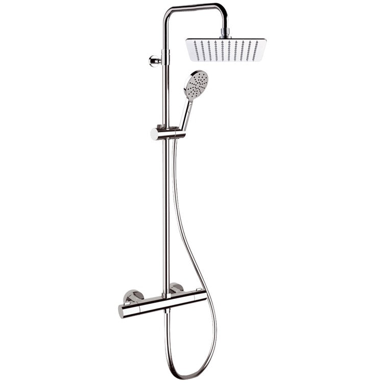 Elegance Chrome Thermostatic Exposed Pipe Shower System with 10" Rain Shower Head and Hand Shower - Stellar Hardware and Bath 