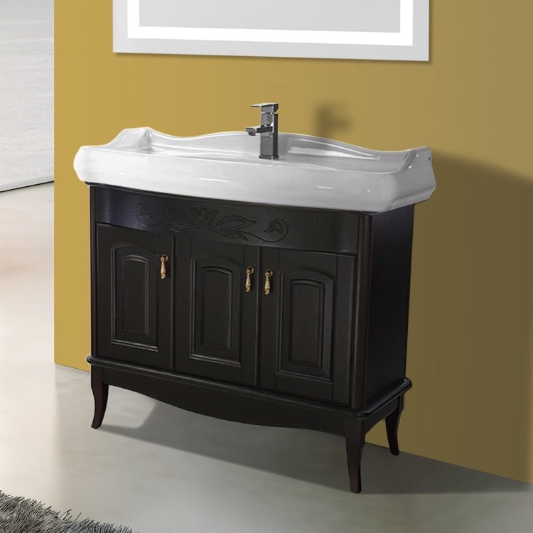 39 Inch Floor Standing Vanilla Vanity Cabinet With Fitted Sink - Stellar Hardware and Bath 