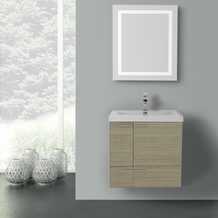 23 Inch Glossy White Bathroom Vanity with Fitted Ceramic Sink, Wall Mounted, Lighted Mirror Included - Stellar Hardware and Bath 