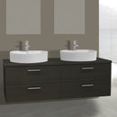 61 Inch Wenge Double Vessel Sink Bathroom Vanity, Wall Mounted - Stellar Hardware and Bath 