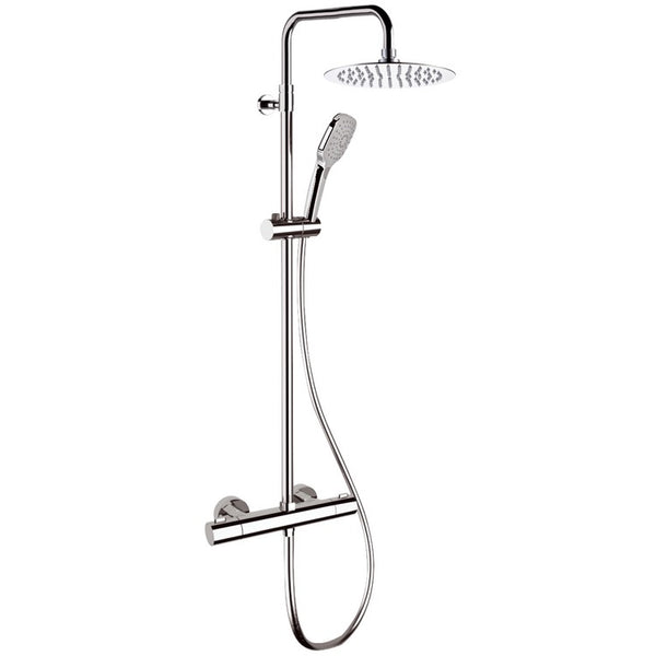 Elegance Chrome Thermostatic Exposed Pipe Shower System with 10" Rain Shower Head and Hand Shower - Stellar Hardware and Bath 