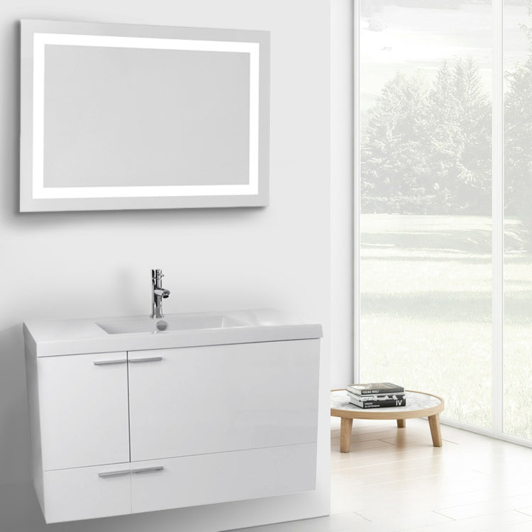 39 Inch Larch Canapa Bathroom Vanity with Fitted Ceramic Sink, Wall Mounted, Lighted Mirror Included - Stellar Hardware and Bath 