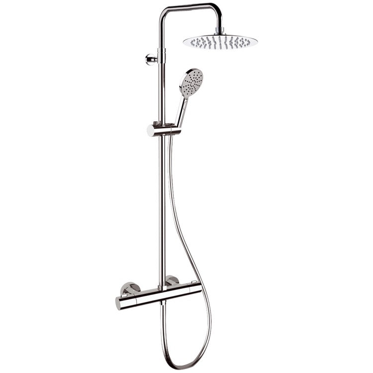 Elegance Chrome Thermostatic Exposed Pipe Shower System with 10" Rain Shower Head and Hand Shower - Stellar Hardware and Bath 