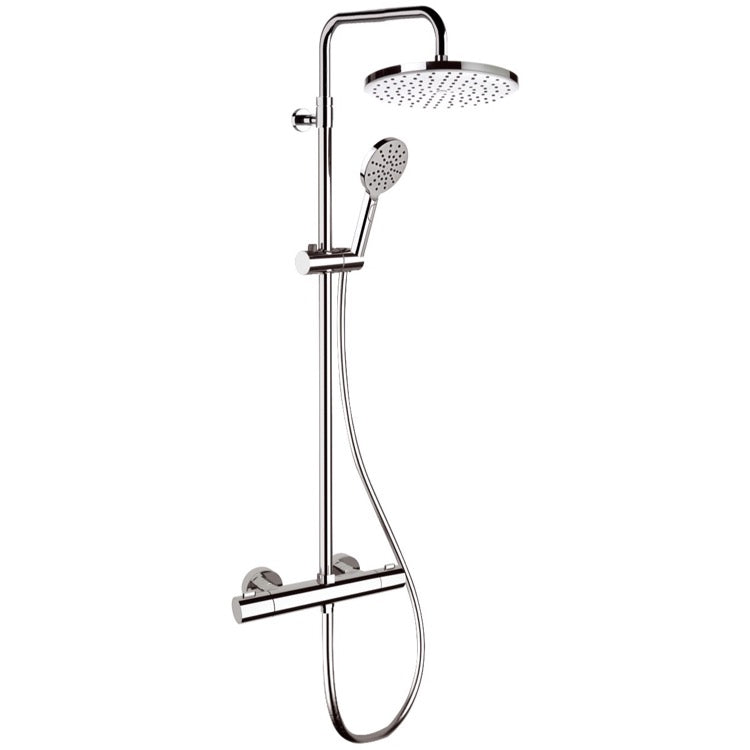 Elegance Chrome Thermostatic Exposed Pipe Shower System with 10" Rain Shower Head and Hand Shower - Stellar Hardware and Bath 