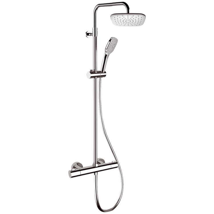 Elegance Chrome Thermostatic Exposed Pipe Shower System with 8" Rain Shower Head and Hand Shower - Stellar Hardware and Bath 