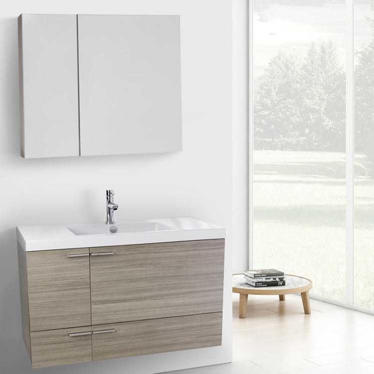 39 Inch Larch Canapa Bathroom Vanity with Fitted Ceramic Sink, Wall Mounted, Medicine Cabinet Included - Stellar Hardware and Bath 