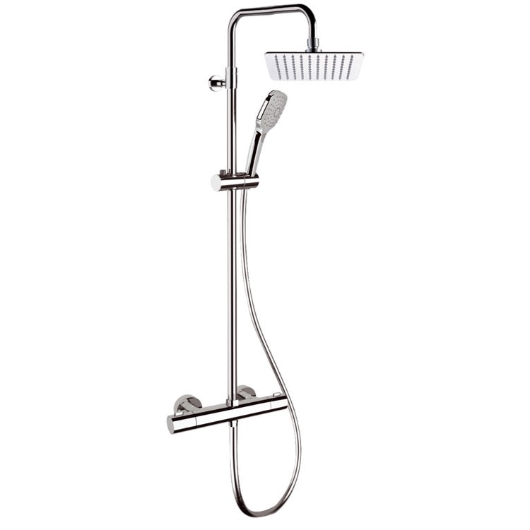 Elegance Chrome Thermostatic Exposed Pipe Shower System with 8" Rain Shower Head and Hand Shower - Stellar Hardware and Bath 