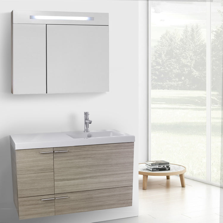 39 Inch Larch Canapa Bathroom Vanity with Fitted Ceramic Sink, Wall Mounted, Lighted Medicine Cabinet Included - Stellar Hardware and Bath 