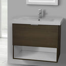 32 Inch Wall Mount Ecru Tranche Oak Vanity Set, 1 Drawer and Open Space - Stellar Hardware and Bath 