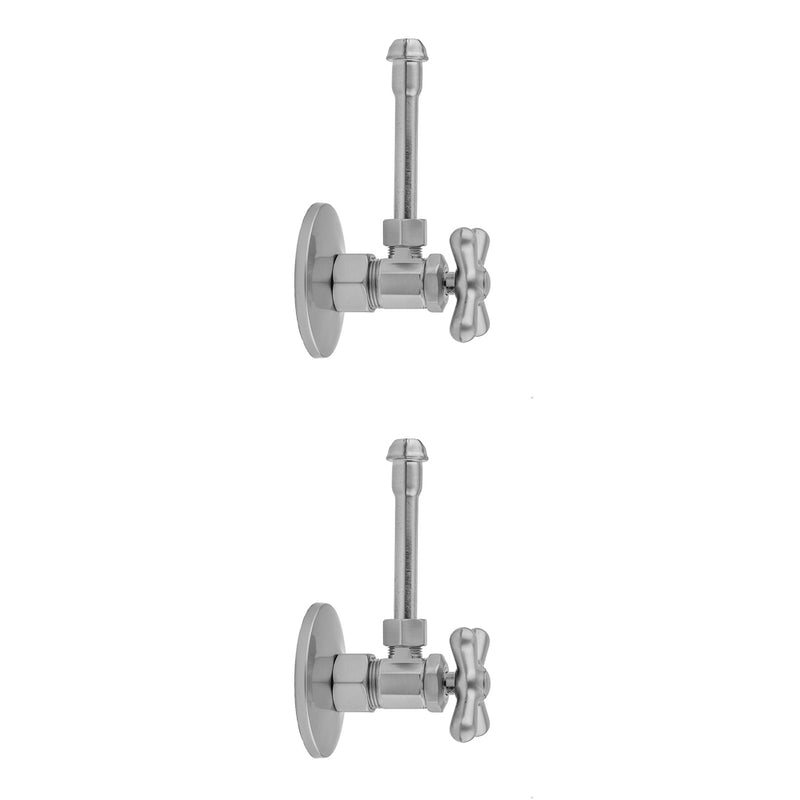 Multi Turn Angle Pattern 5/8" O.D. Compression (Fits 1/2" Copper) x 3/8" O.D. Faucet Supply Kit with Cross Handle, 20" Supply Tubes, Escutcheons - Stellar Hardware and Bath 