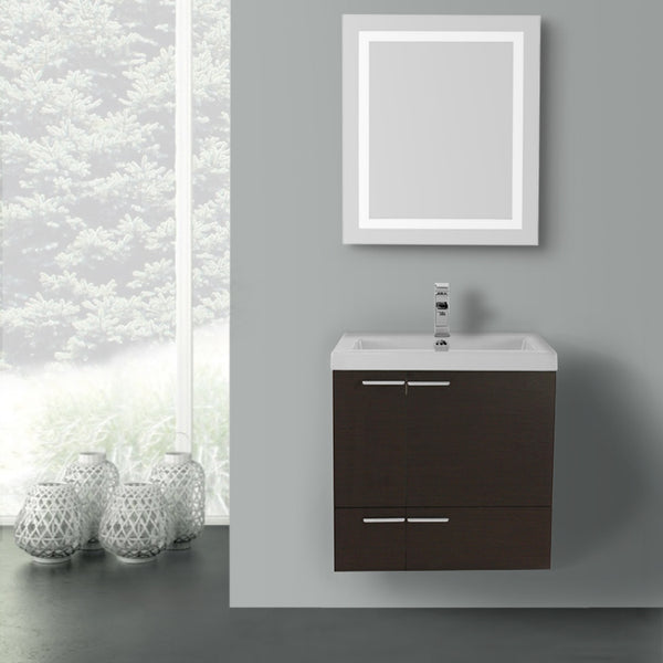 23 Inch Grey Oak Bathroom Vanity with Fitted Ceramic Sink, Wall Mounted, Lighted Mirror Included - Stellar Hardware and Bath 