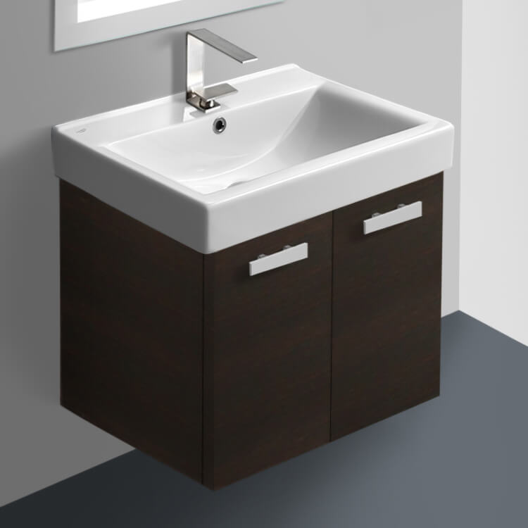 24 Inch Wenge Wall Mount Bathroom Vanity with Fitted Ceramic Sink - Stellar Hardware and Bath 