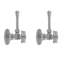 Quarter Turn Angle Pattern 5/8" O.D. Compression (Fits 1/2" Copper) x 3/8" O.D. Faucet Supply Kit with Contempo Cross Handle, 20" Supply Tubes, Escutcheons - Stellar Hardware and Bath 