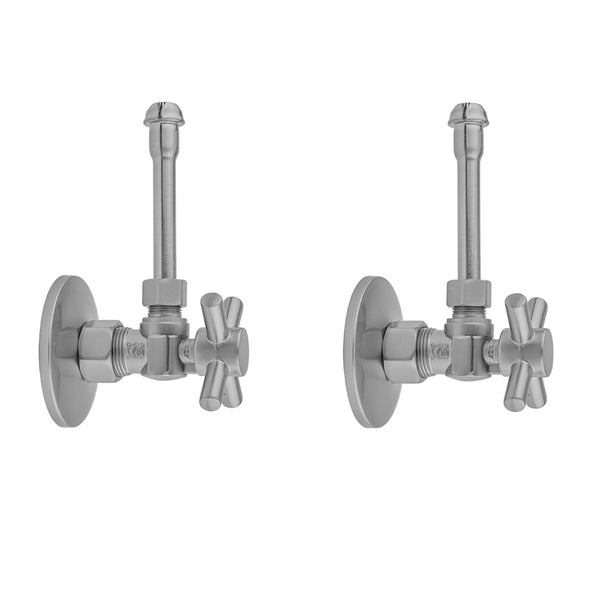 Quarter Turn Angle Pattern 5/8" O.D. Compression (Fits 1/2" Copper) x 3/8" O.D. Faucet Supply Kit with Contempo Cross Handle, 20" Supply Tubes, Escutcheons - Stellar Hardware and Bath 