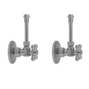 Quarter Turn Angle Pattern 5/8" O.D. Compression (Fits 1/2" Copper) x 3/8" O.D. Faucet Supply Kit with Standard Cross Handle, 20" Supply Tubes, Escutcheons - Stellar Hardware and Bath 