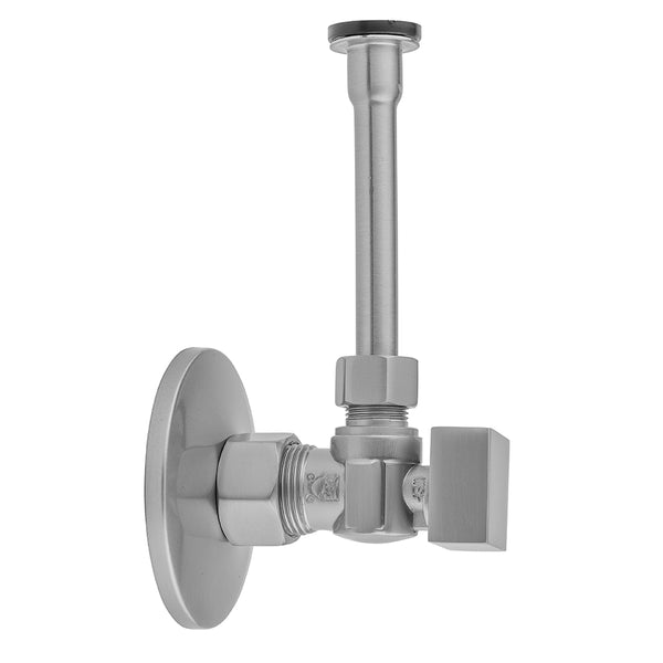 Quarter Turn Angle Pattern 5/8" O.D. Compression (Fits 1/2" Copper) x 3/8" O.D. Toilet Supply Kit Square Handle, 12" Supply Tubes, Escutcheon - Stellar Hardware and Bath 