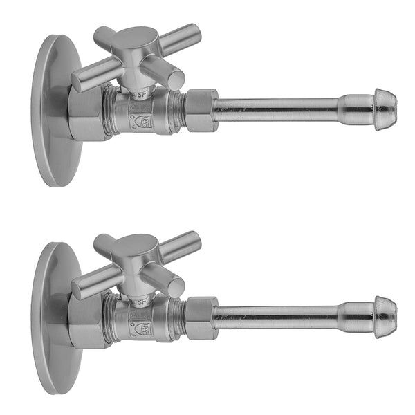 Quarter Turn Straight Pattern 5/8" O.D. Compression (Fits 1/2" Copper) x 3/8" O.D. Faucet Supply Kit with Contempo Cross Handle, 20" Supply Tubes, Escutcheons - Stellar Hardware and Bath 