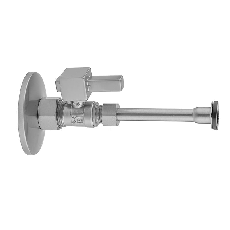 Quarter Turn Straight Pattern 5/8" O.D. Compression (Fits 1/2" Copper) x 3/8" O.D. Toilet Supply Kit with Square Lever Handle, 12" Supply Tube, Escutcheon - Stellar Hardware and Bath 