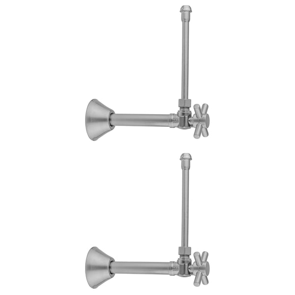 Quarter Turn Angle Pattern 1/2" Copper (Sweat Fit) x 3/8" O.D. Faucet Supply Kit with Contempo Cross Handle, 20" Supply Tubes & Bell Escutcheons - Stellar Hardware and Bath 