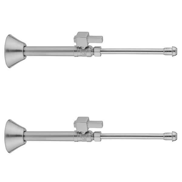 Quarter Turn Straight Pattern 1/2" Copper (Sweat Fit) x 3/8" O.D. Faucet Supply Kit with Square Lever Handle, 20" Supply Tubes, Escutcheons - Stellar Hardware and Bath 