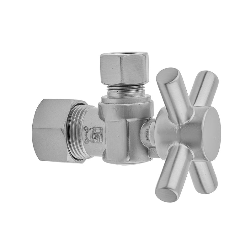 Quarter Turn Angle Pattern 5/8" O.D. Compression (Fits 1/2" Copper) x 1/2" O.D. Supply Valve with Contempo Cross Handle - Stellar Hardware and Bath 