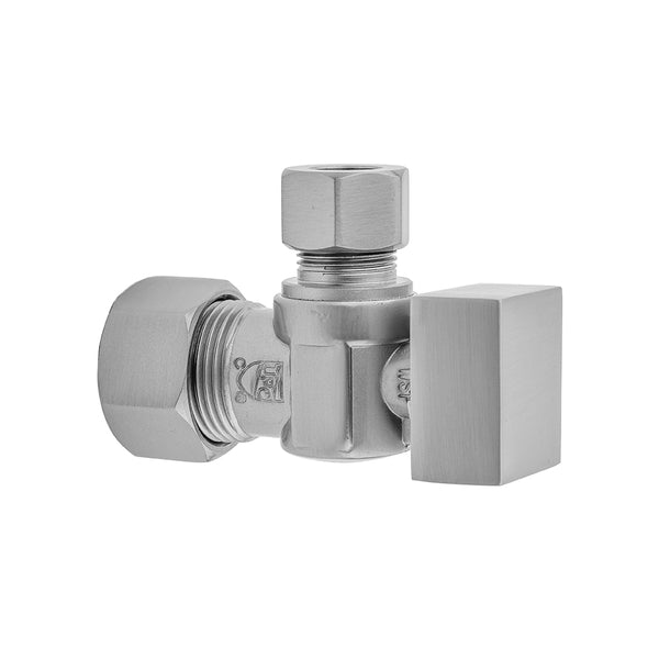 Quarter Turn Angle Pattern 5/8" O.D. Compression (Fits 1/2" Copper) x 1/2" O.D. Supply Valve with Square Handle - Stellar Hardware and Bath 