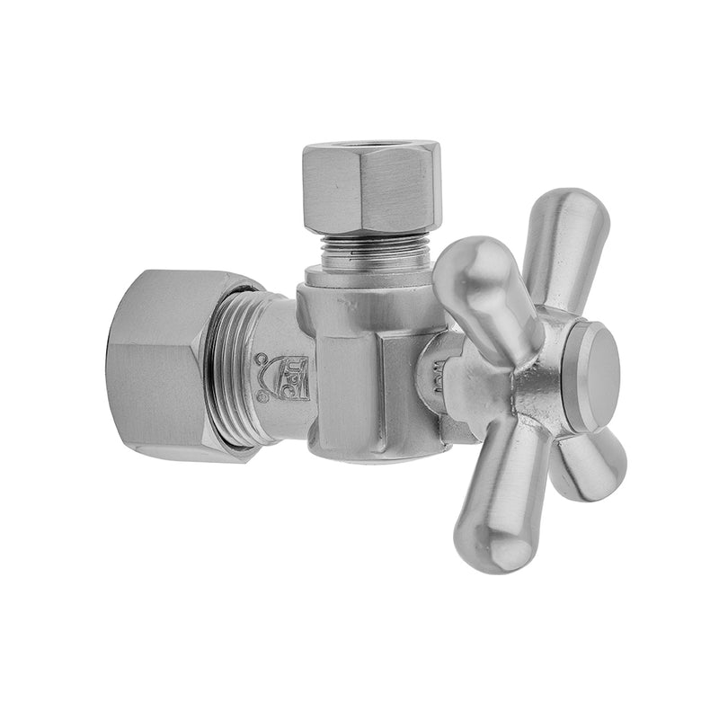 Quarter Turn Angle Pattern 5/8" O.D. Compression (Fits 1/2" Copper) x 1/2" O.D. Supply Valve with Standard Cross Handle - Stellar Hardware and Bath 