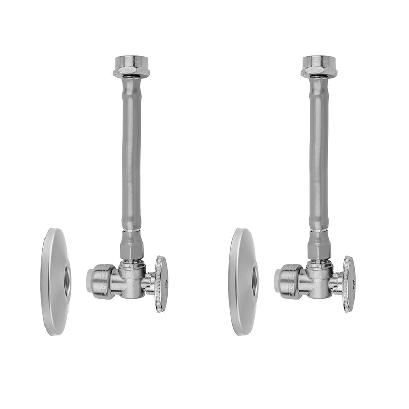 Quarter Turn Angle Pattern 1/2" Push Fit x 3/8" O.D. Faucet Supply Kit with Escutcheons and 20" Grey JACLOFLEX Supply Lines - Stellar Hardware and Bath 
