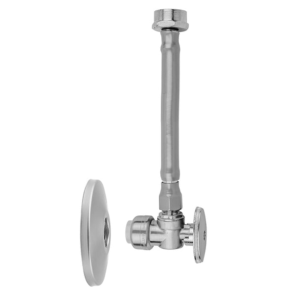 Quarter Turn Angle Pattern 1/2" Push Fit x 3/8" O.D.  Toilet Supply Kit with Escutcheon and 20" Grey JACLOFLEX Supply Line - Stellar Hardware and Bath 