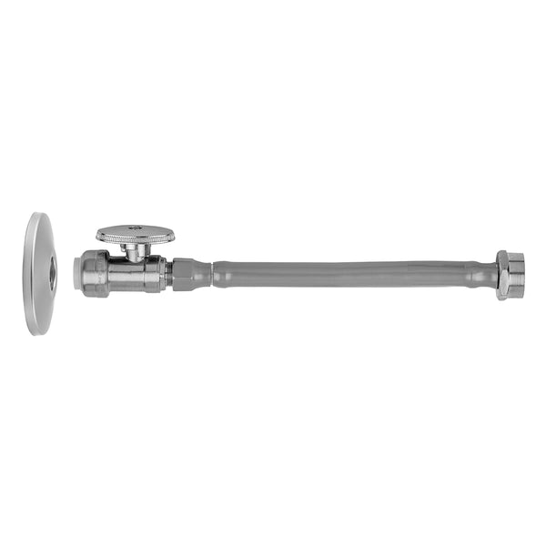 Quarter Turn Straight Pattern 1/2" Push Fit x 3/8" O.D. Toilet Supply Kit with Escutcheon and 12" Grey JACLOFLEX Supply Line - Stellar Hardware and Bath 